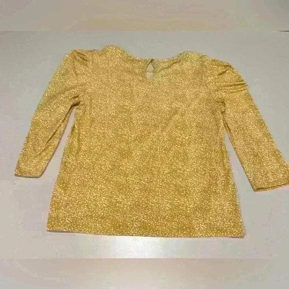 Adrianna Papell Gold and White Puff Sleeve Top with Back Button Size Medium - Picture 2 of 5